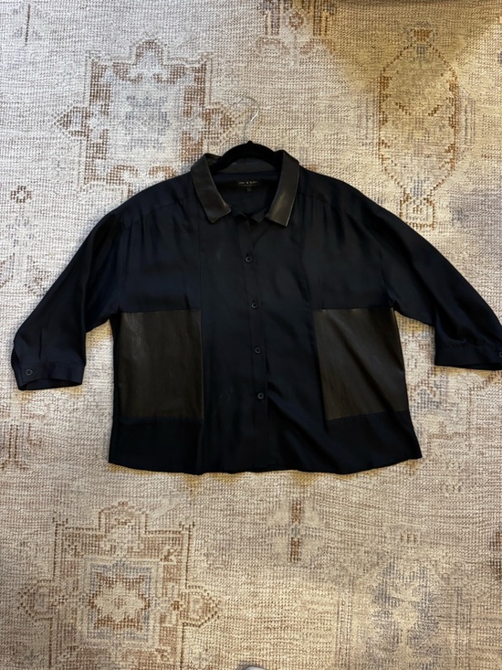 rag & bone Tops - rag & bone Black Shirt with Faux Leather Collar